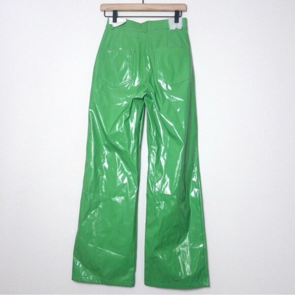 NWT Nocturne Pleather Vinyl Wide Leg Pants 36 Green S Palazzo High Waisted - Picture 8 of 11